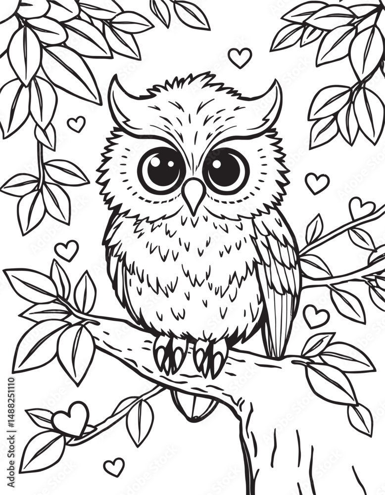 Fototapeta premium Cute Owls outline and line art Coloring Page 