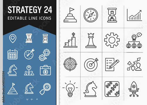 Collection of 24 Strategy Icons Business Planning Management and Marketing Graphics