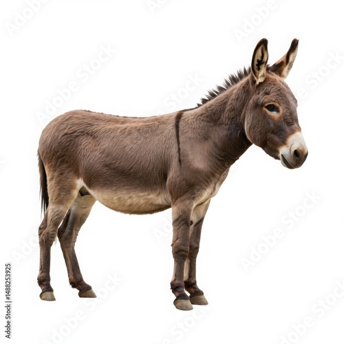 Full donkey standing alone isolated on white background