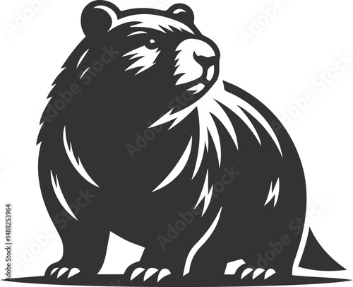 Wild animal vector silhouette wombat black drawing