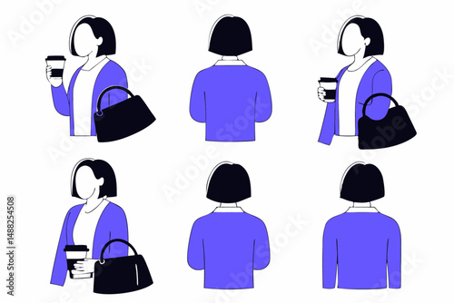 Casual business woman holding a coffee cup and bag embodying a modern dynamic professional lifestyle for marketing use