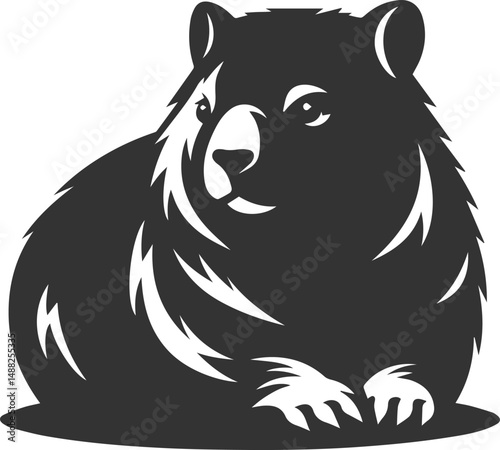 Wild animal vector silhouette wombat black drawing