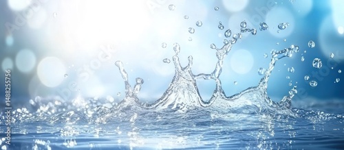 Dynamic water splash against a serene bokeh background, a symbol of purity