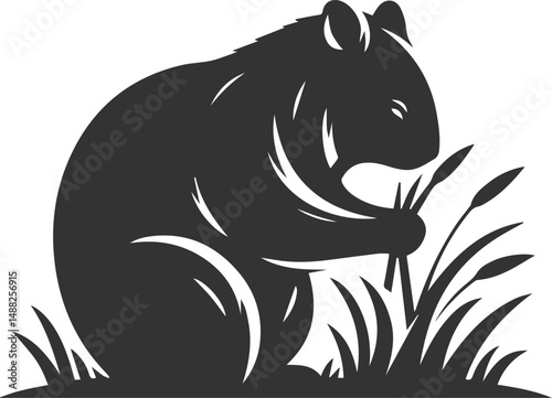 Wild animal vector silhouette wombat black drawing