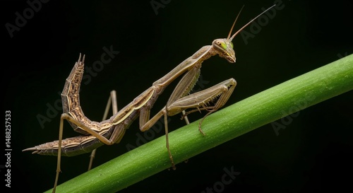 Praying Mantis Camouflaged on Stem | Stealthy Insect Predator, Intricate Wildlife Macro, Natural Garden Hunter, Green Mantid Camouflage, Exotic Bug Anatomy