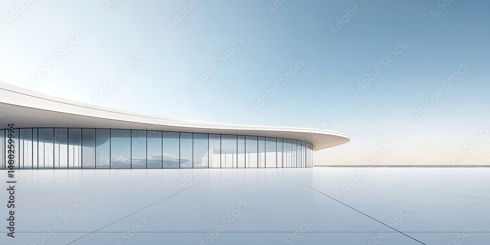 Fototapeta premium Modern Curved Glass Building with Reflective Surface