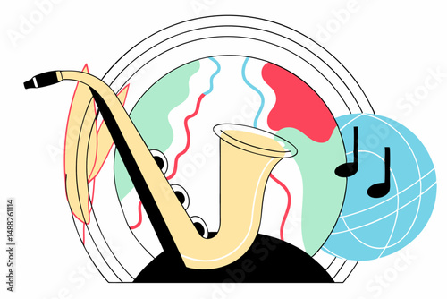 Abstract and Colorful Saxophone Music Art Featuring a Global and Surreal Theme