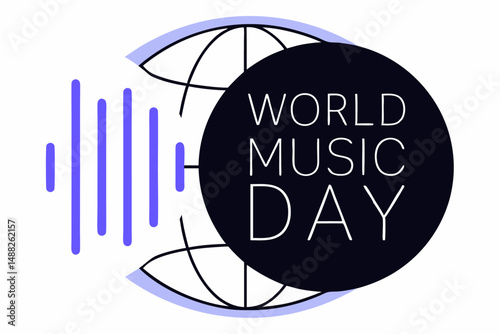 Vibrant World Music Day Globe Earth and Sound Equalizer Graphic Celebrating the Universal Language of Music