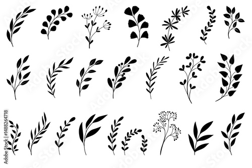 collection of black and white leaf silhouettes.