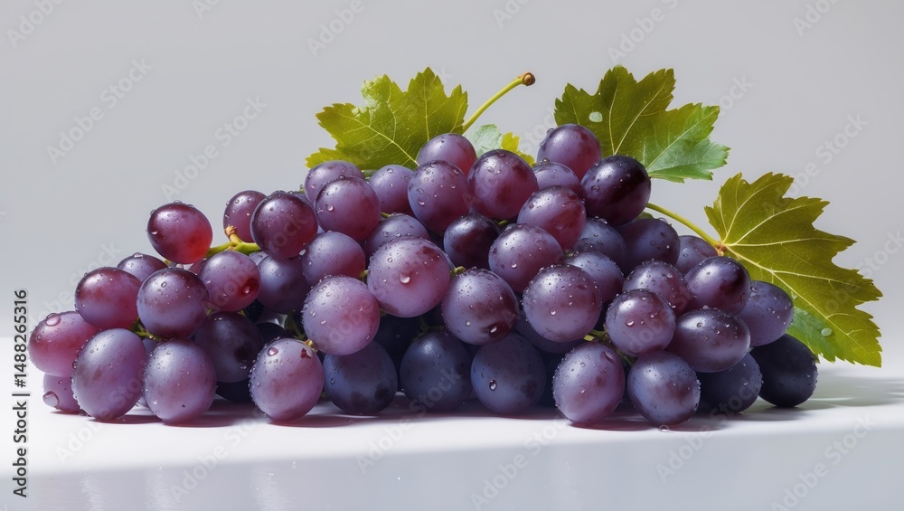 Fototapeta premium Close-up shot of ripe grapes featuring water drops. Isolated on a backdrop