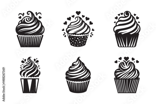 cupcake silhouette icon set.