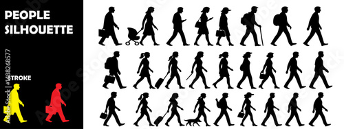 People Walking Silhouette Set – Diverse Pedestrians and Daily Life Poses