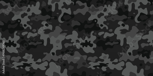 Black camouflage pattern , seamless vector background, Monochrome texture.