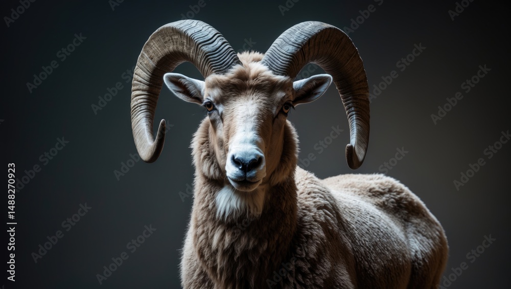 Fototapeta premium Bighorn Sheep Set Against A Dark Background