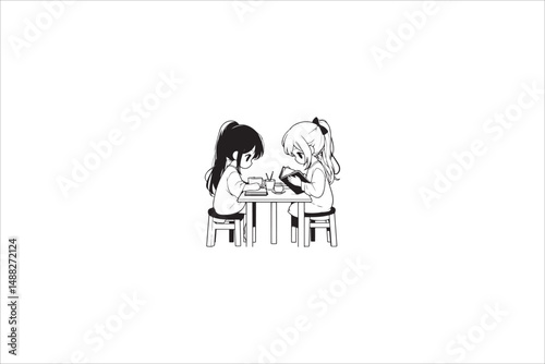 a gril read on the table silhouette with a simple, understated design set against a white background
