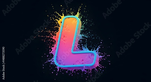 Colorful Rainbow Splash Effect on Letter L on Dark Background with Vibrant Artistic Flair