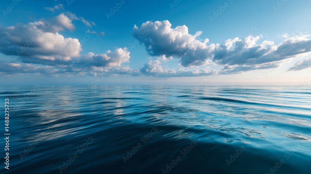 Obraz premium Tranquil ocean view under a clear sky with soft clouds at sunset