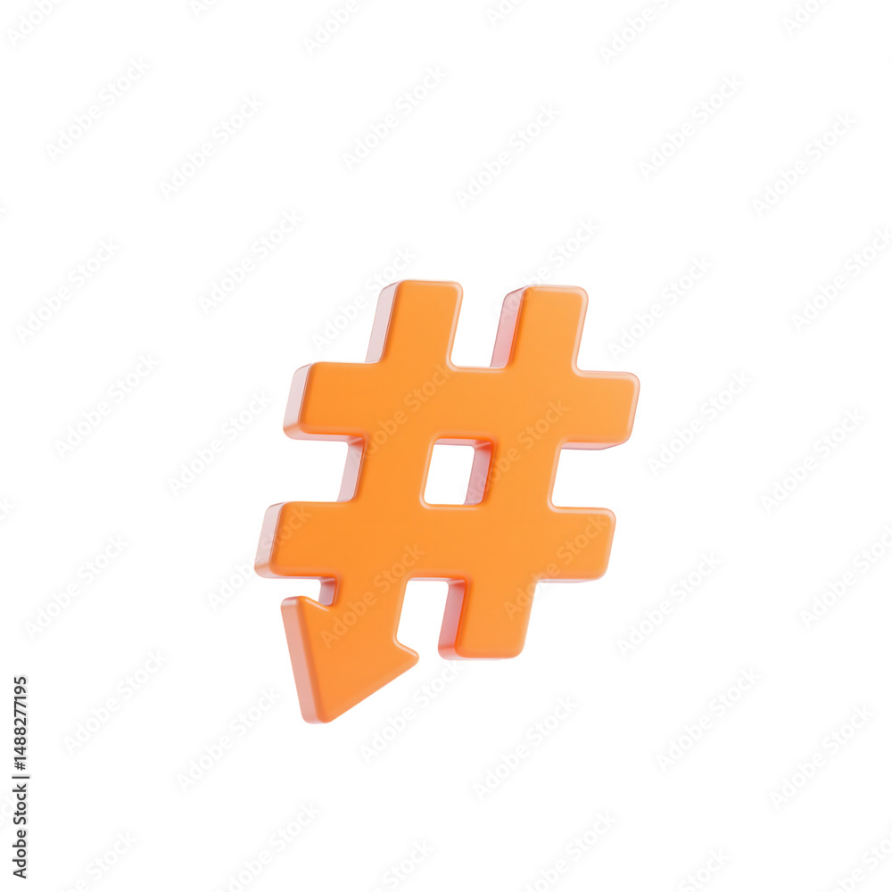 Fototapeta premium 3D trending arrow icon with hashtag base 