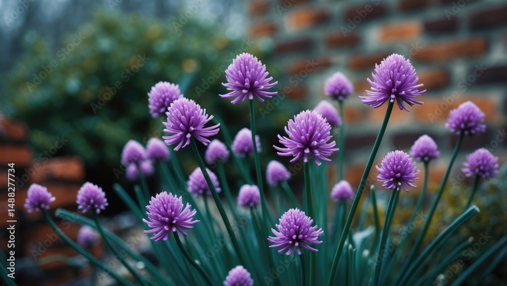 Fototapeta premium Detailed View of Chive Flowers in Winter