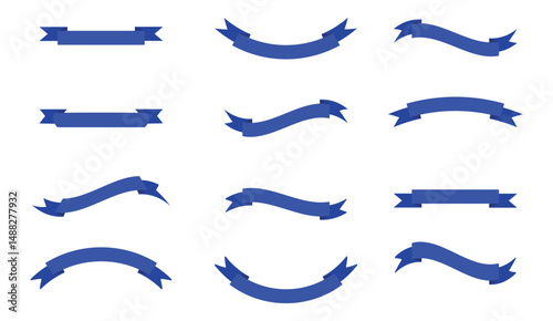 Flat Blue Ribbon Banner Icons Set – Vector Decorative Labels and Badges