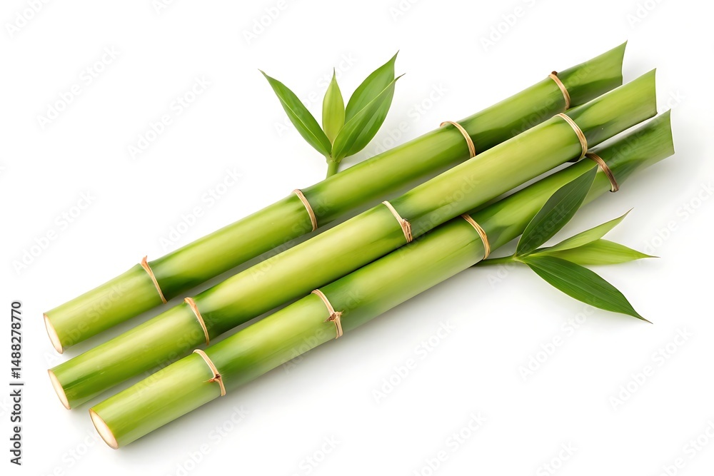 Fototapeta premium Fresh Bamboo Shoots With Pointed Tips On White Background