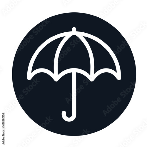 Simple vector icon of an umbrella in a black circle for weather and protection concept