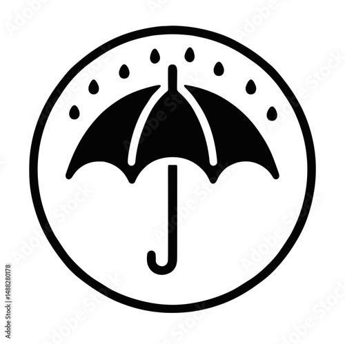 Vector icon of an umbrella with raindrops in a circular design on transparent background for weather and protection concept