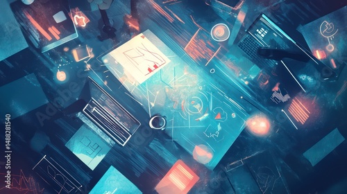 A corporate finance team collaborates on a comprehensive financial report for investors, highlighting key financial metrics and business growth. The scene reflects professionalism, strategic communica