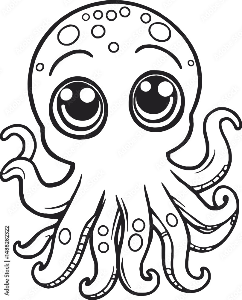 Obraz premium Cute Sea Octopus Outline and Art Line Coloring Page