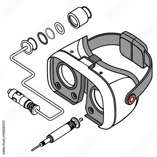 Virtual reality headset disassembled repair parts