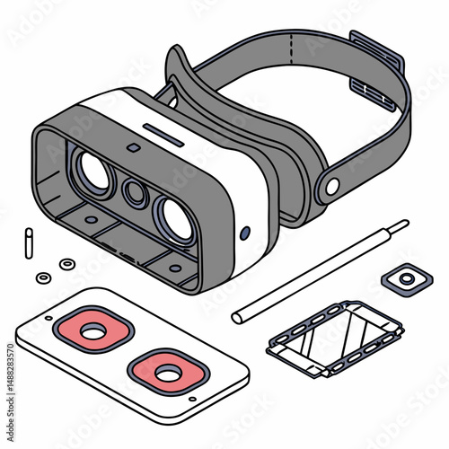 Virtual reality headset disassembled parts diagram