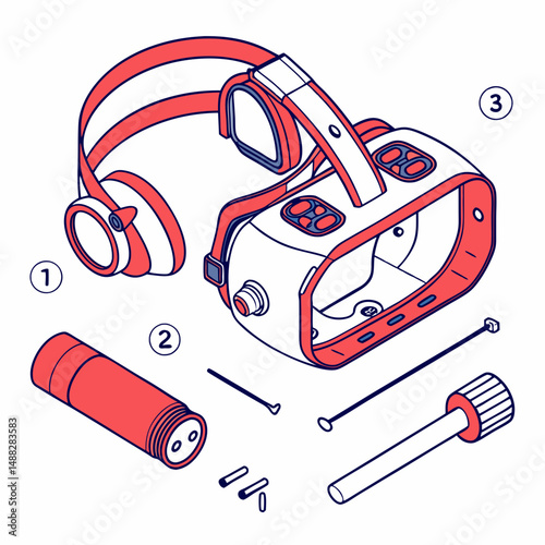 Virtual reality headset disassembled parts diagram