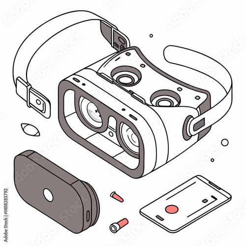 Virtual reality headset disassembled isometric view