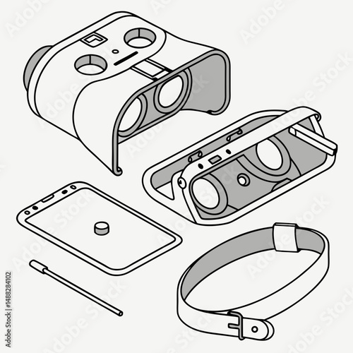 Virtual reality headset disassembled parts diagram