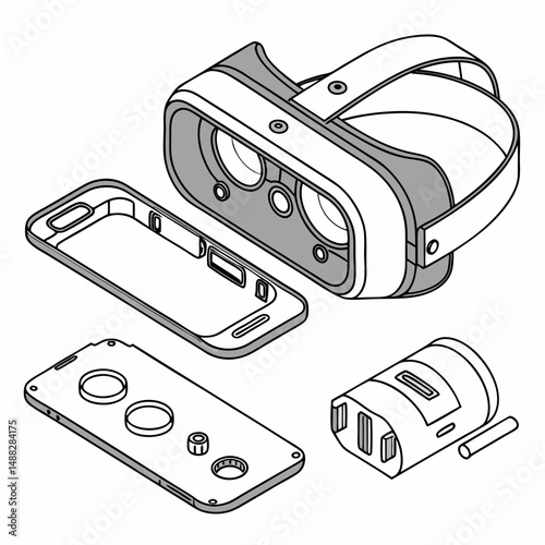 Virtual reality headset disassembled parts diagram