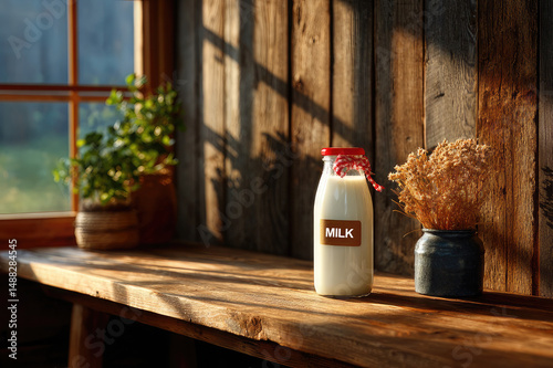 milk bottle with label