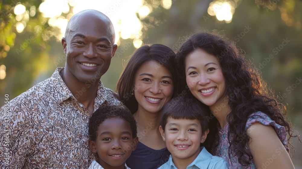 Obraz premium A mixed-race family smiling together for a portrait