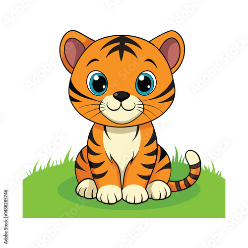 Baby Tiger Sitting on green