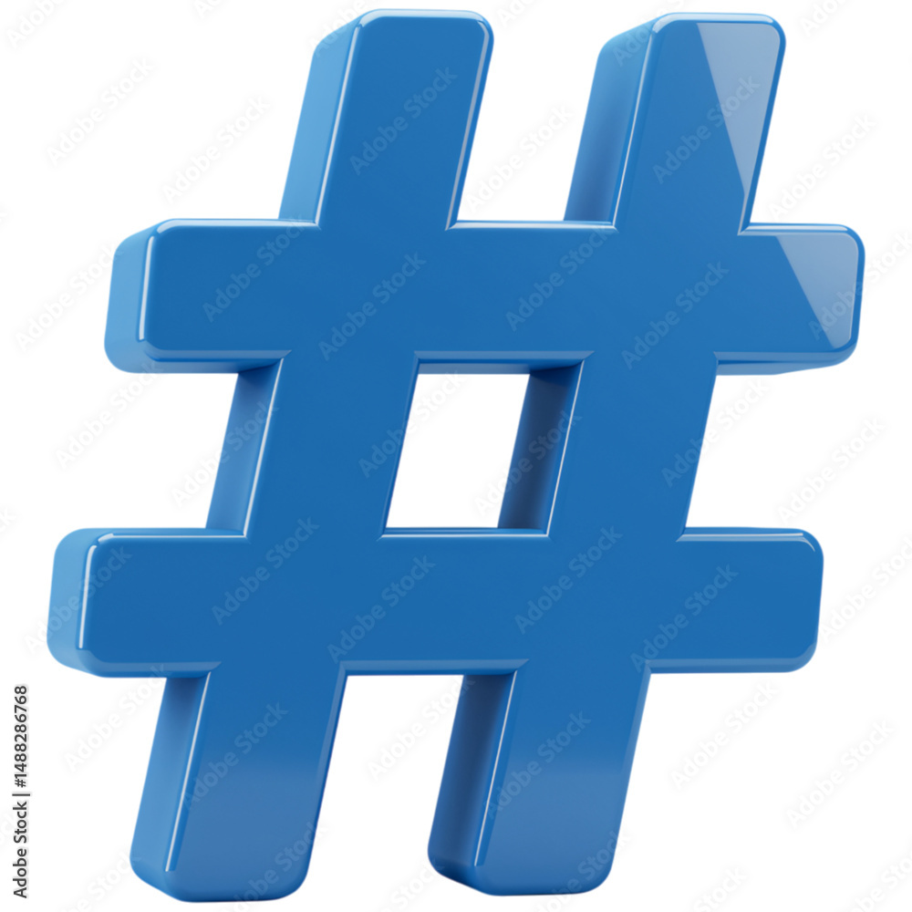 Obraz premium A blue hashtag symbol isolated on a transparent background