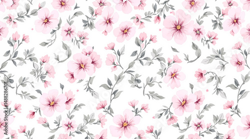 Seamless rose and leaf watercolor design in muted tones