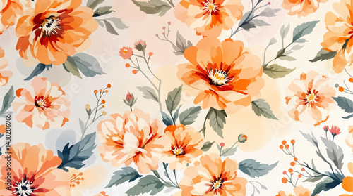 Whimsical botanical repeat with delicate watercolor blooms