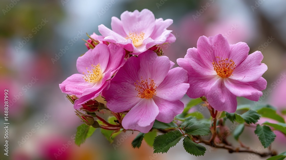 Fototapeta premium Rosy blooms clustered in soft focus