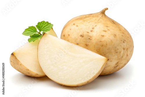 Fresh Jicama Beige Skin White Background