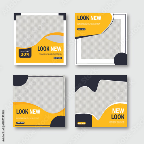 Set of fashion design social media post template