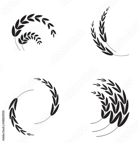  black Cereal icon set, wheat ears icon vector, wheat, barley, oatmeal, flour, grain icon vector set