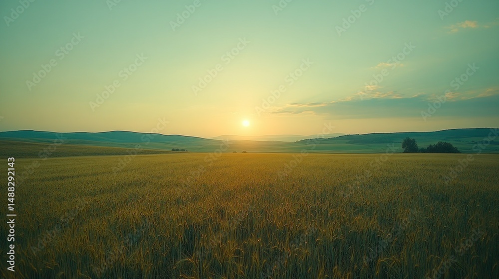 Fototapeta premium Golden wheat field at sunset
