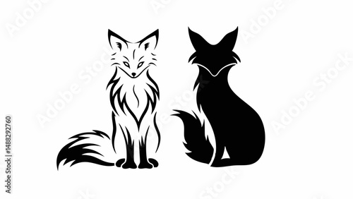 Wallpaper Mural Two foxes depicted with contrasting styles one in outline and the other in solid black silhouette design editable vector eps/eps Torontodigital.ca