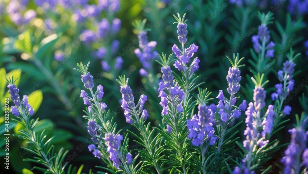 Fototapeta premium Botanical assortment, blue flower of fragrant culinary herb