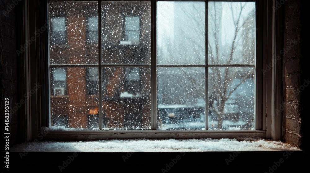 Fototapeta premium Snowy Day View from a Window