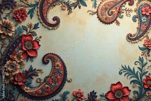 Classic paisley pattern in muted tones on textured backdrop , wallpaper texture, sophisticated design, textile